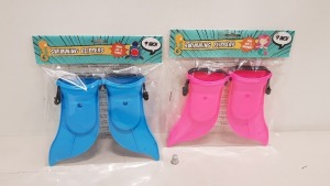 192 X BRAND NEW SWIMMING 9 INCH FLIPPERS IN BLUE AND PINK