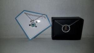 APPROX 50 + FULL BOX OF AVON SOFIE NECKLACE - H AND NADYA 3 PIECE BIRTHSTONE GIFTSET - AQUAMARINE COLOURED 1 X NECKLACE AND 2 X PAIRS OF EARRINGS