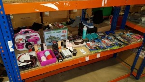 ASSORTED LOT CONTAINING ITEK DYNAMIC BASS HEADPHONES, MY MILITARY TANK, MATCHATTACKS PACKS, ANTIAGE ANTI WRINKLE CREAM, NEIT LIGHT EAU DE TOILETTE 30ML, PERFUME SETS, BARBIE DOLL ETC