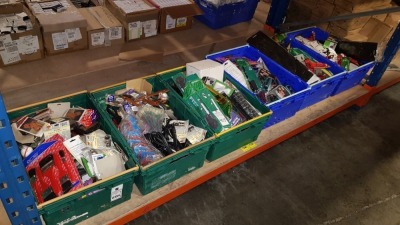 APPROX 1000+ PIECE ASSORTED LOT IN 6 TRAYS CONTAINING PAINT BRUSHES, WIRING, TAPE, AND VARIOUS CAR & BIKE ACCESSORIES ETC