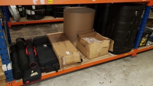 MIXED LOT CONTAINING ROPES, PRESENTATION BOARDS, CONTAINERS AND LARGE CARDBOARD ROLE ETC