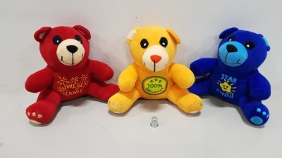 30 X BRAND NEW SOFT PLUSH TEDDY BEARS - IN 3 ASSORTED COLOURS - TO ENCOURAGE CHILDREN - IN 3 CARTONS