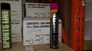 60 X BRAND NEW BOXED 750ML ROAD MASTER SPRAY PAINT IN COLOUR PINK (ROAD MARKING SYSTEM - HIGH COLOUR PIGMENT - FAST DRYING) - IN 5 BOXES