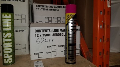 60 X BRAND NEW BOXED 750ML ROAD MASTER SPRAY PAINT IN COLOUR PINK (ROAD MARKING SYSTEM - HIGH COLOUR PIGMENT - FAST DRYING) - IN 5 BOXES