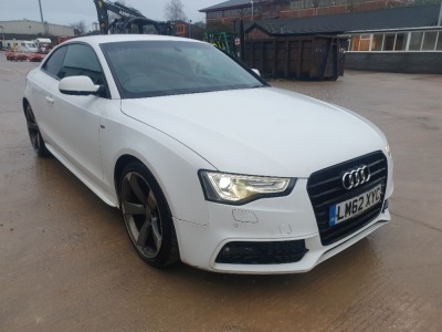 WHITE AUDI A5 S LINE BLACK EDITION T. ( DIESEL ) Reg : LM62 XYC, Mileage : 116,416 Details: FIRST REGISITERED 26/10/2012 1968CC 2 KEYS NO MOT FULL LEATHER SEATS, CLIMATE CONTROL SATALITE NAVIGATION, B& O SPEAKERS AUDI MULTIMEDIA V5