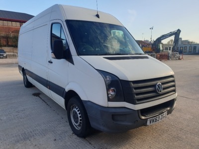 WHITE VOLKS WAGON CRAFTER CR35 STARTLINE TD. ( DIESEL ) Reg : VK63 ZGJ, Mileage : 93,200 Details: FIRST REGISTERED 16/1/2014 1968CC 1 KEY MOT 21/10/21 V5 TIMING BELT HAS BROKEN - SUSPECTED ENGINE DAMAGE WILL NOT START WITH TAIL LIFT