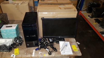 COMPUTER LOT CONTAINING HP 110 DESKTOP PC SERIES, HP W2072A MONITOR WITH SETUP INSTRUCTIONS, ALL WIRES- BOXES INCLUDED (PLEASE NOT THIS ITEM IS RETURNED)