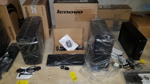 COMPUTER LOT CONTAINING LENOVO PC, LENOVO KEYBOARD AND MOUSE, ALL WIRES - BOXES INCLUDED (PLEASE NOT THIS ITEM IS RETURNED)