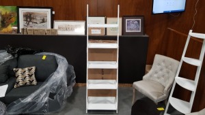 5 X BRAND NEW CHARLES JACOBS 5 TIER WHITE SHELVE UNIT (CJ-SHLF-001-WHI) IN 4 BOXES AND 1 SAMPLE PRE BUILT