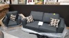 1 X BRAND NEW 3 SEATER SOFOLOGY GREY FABRIC SOFA AND 1 X MATCHING AIRMCHAIR, INCLUDES 3 X CUSHIONS