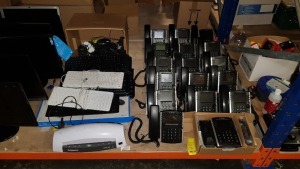 APPROX 40 + PIECE MIXEDOFFICE LOT CONTAINING A LARGE QUANTITY OF POLYCOM OFFICE PHONES, VARIOUS KEYBOARDS, VARIOUS MOUSES AND A FELLOWES LUNAR A4 LAMINATOR ETC