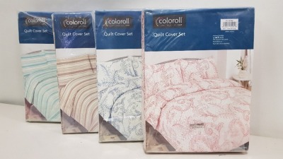 25 X ESSENTIAL COLOROLL KING DUVET SETS IN VARIOUS STYLES IE BLUE FLORAL, PINK FLORAL, BLUE STRIPED AND BEIGE WITH WHITE STRIPED BEDDING ALL INCLUDE 2 PILLOW CASES