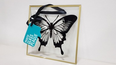 120 X BRAND NEW PRINTED GLASS BUTTERFLY PLAQUES