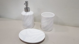 48 X BRAND NEW MARBLE SOAP DISPENSER, SOAP PLATE AND TOOTHBRUSH HOLDER IN 12 BOXES