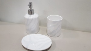 48 X BRAND NEW SET OF MARBLE SOAP DISPENSER, SOAP PLATE AND TOOTHBRUSH HOLDER IN 12 BOXES