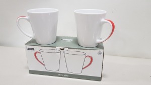 33 X BRAND NEW SET OF 2 BIALETTE WHITE MUGS WITH RED HANDELS