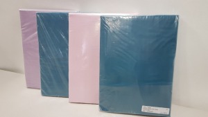 APPROX 40 X BRAND NEW PLAIN DYED EXTRA DEEP FITTED SHEETS IN VARIOUS SIZES AND COLOURS IE LILAC SUPER KING, PINK DOUBLE AND TEEL SUPER KING