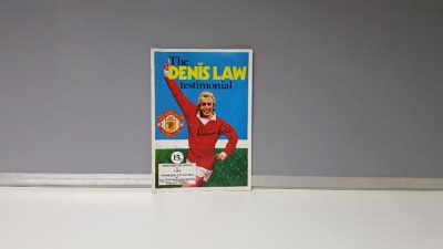 1 X ORIGINAL (DENNIS LAW) SIGNED TESTIMONIAL PROGRAMME - MANCHESTER UNITED VS AJAX - WEDNESDAY 3RD OCTOBER 1973 IN NEAR MINT CONDITION (AUTOGRAPHED)