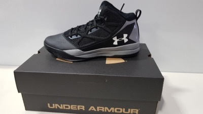 3 X BRAND NEW UNDER ARMOUR JET MID HI TIOPS IN BLACK AND GREY SIZES - 7.5 / 11.5 AND 14UK