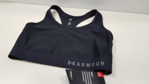 10 X BRAND NEW UNDER ARMOUR MEDIUM SUPPORT ALL BLACK WOMENS COMPRESSION GYM TEES (ARMOUR BRA) SIZE LARGE