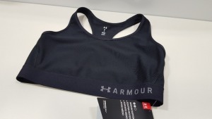 10 X BRAND NEW UNDER ARMOUR MEDIUM SUPPORT ALL BLACK WOMENS COMPRESSION GYM TEES (ARMOUR BRA) SIZE LARGE