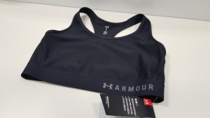 10 X BRAND NEW UNDER ARMOUR MEDIUM SUPPORT ALL BLACK WOMENS COMPRESSION GYM TEES (ARMOUR BRA) SIZE LARGE