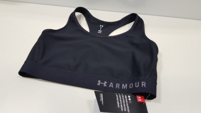 10 X BRAND NEW UNDER ARMOUR MEDIUM SUPPORT ALL BLACK WOMENS COMPRESSION GYM TEES (ARMOUR BRA) SIZE LARGE