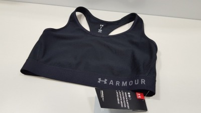 10 X BRAND NEW UNDER ARMOUR MEDIUM SUPPORT ALL BLACK WOMENS COMPRESSION GYM TEES (ARMOUR BRA) SIZE LARGE