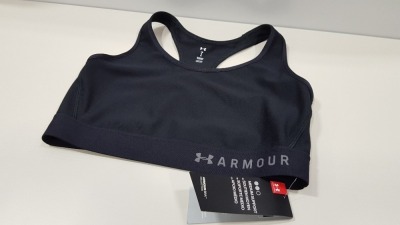 10 X BRAND NEW UNDER ARMOUR MEDIUM SUPPORT ALL BLACK WOMENS COMPRESSION GYM TEES (ARMOUR BRA) SIZE LARGE