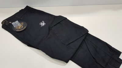 16 X BRAND NEW SIKSILK ALL BLACK CARGO PANTS SIZE MEDIUM