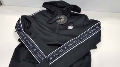 25 X BRAND NEW SIKSILK 1/4 ZIP OVERHEAD PANEL HOODIE IN BLACK SIZE SMALL