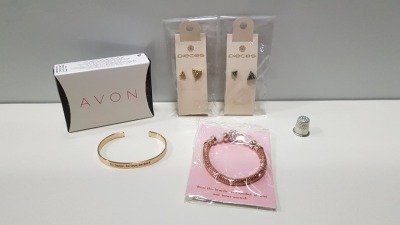 TRAY CONTAINING 200+ BRAND NEW ASSORTED INDIVIDUALLY PACKAGED AVON ALANNA HOROSCOPE BRACELET, ELANNA MESSAGE BANGLE AND KASANDRA ROSE-QUARTZ BRACELET.