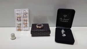 TRAY CONTAINING 200+ BRAND NEW ASSORTED INDIVIDUALLY PACKAGED AVON KELISS RING, AUBRIELLE DIAMOND & PEARL NECKLACE AND DEE EARRING GIFTSET (12 PAIRS).