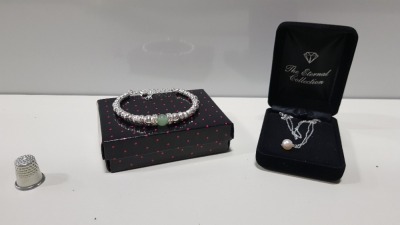 TRAY CONTAINING 200+ BRAND NEW ASSORTED INDIVIDUALLY PACKAGED AVON AUBRIELLE DIAMOND & PEARL NECKLACE AND SOSIE BRACELET.