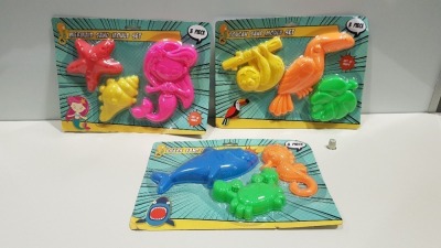 126 X BRAND NEW OUTDOOR TOYS MERMAID / SHARK / TOUCAN SAND MOULD SET (3 PIECE SET) - IN 9 BOXES