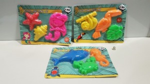 126 X BRAND NEW OUTDOOR TOYS MERMAID / SHARK / TOUCAN SAND MOULD SET (3 PIECE SET) - IN 9 BOXES