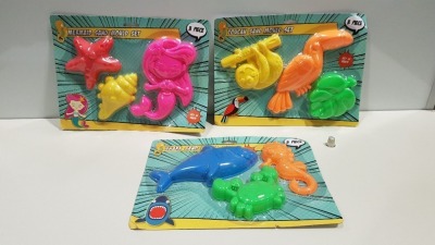 126 X BRAND NEW OUTDOOR TOYS MERMAID / SHARK / TOUCAN SAND MOULD SET (3 PIECE SET) - IN 9 BOXES