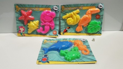 126 X BRAND NEW OUTDOOR TOYS MERMAID / SHARK / TOUCAN SAND MOULD SET (3 PIECE SET) - IN 9 BOXES