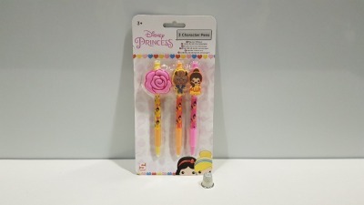 72 X BRAND NEW BOXED DISNEY PRINCESS 3 CHARACTER PENS SET - IN ONE BOX