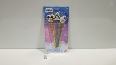 144 X BRAND NEW DISNEY 3 EMOJI PENCILS WITH TOPPERS - IN 3 BOXES