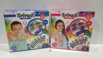 31 X BRAND NEW ASSORTED (BOYS & GIRLS) AIRBRUSH TATTOO SET - INCLUDES BATTERY OPERATED AIRBRUSH SPRAYER. TRRP £402.00