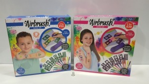 31 X BRAND NEW ASSORTED (BOYS & GIRLS) AIRBRUSH TATTOO SET - INCLUDES BATTERY OPERATED AIRBRUSH SPRAYER. TRRP £402.00