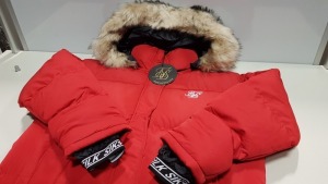 5 X BRAND NEW SIKSILK FUR HOOD PADDED JACKETS IN RED SIZE SMALL