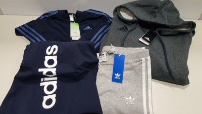 APPROX 15 PIECE MIXED ADIDAS LOT CONTAINING KID BLUE JACKET, GIRLS GREY 3 STRIPED TIGHTS AND GREY ADIDAS HOODIE