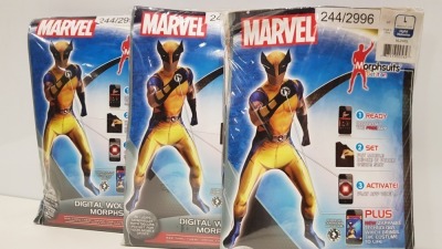 25 X BRAND NEW ADULT WOLVERINE MORPHSUITS LARGE (PICK LOOSE OUT OF ONE BOX)