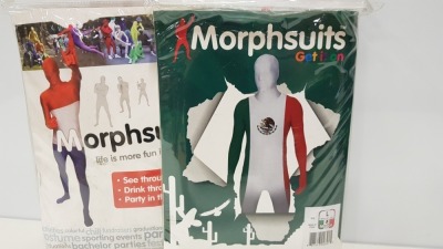 12 X BRAND NEW ADULT HOLLAND FLAG MORPHSUIT LARGE AND 10 X BRAND NEW ADULT MEXICO FLAG MORPHSUIT LARGE