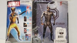 15 X BRAND NEW ADULT WOLVERINE MORPHSUITE LARGE AND 13 X BRAND NEW ADULT ROBOCOP MORPHSUIT LARGE