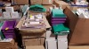 FULL PALLET OF BRAND NEW EDUCATIONAL / STATIONERY EQUIPMENT CONTAINING PLASTIC TUBS, FILES, A3 GREY BOARD, FRENCH PET SHOP HANGING INTERACTVE SHEET, TRIANGULAR PENCILS ETC