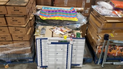 FULL PALLET OF BRAND NEW EDUCATIONAL / STATIONERY EQUIPMENT CONTAINING SASCO PLANNER, VARIOUS FRECH INTERACTIVE HANGING SHEETS, WOMENS WEEKLY PRESERVES, METALLIC SHREDS ETC