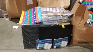 FULL PALLET OF BRAND NEW EDUCATIONAL / STATIONERY EQUIPMENT CONTAINING INTERACTIVE FRENCH HANGING SCENES, NUMBER POSTERS, THE ADVANCED RE COUNT SKELETON FLIP BOOK, EXERCISE BOOKS ETC